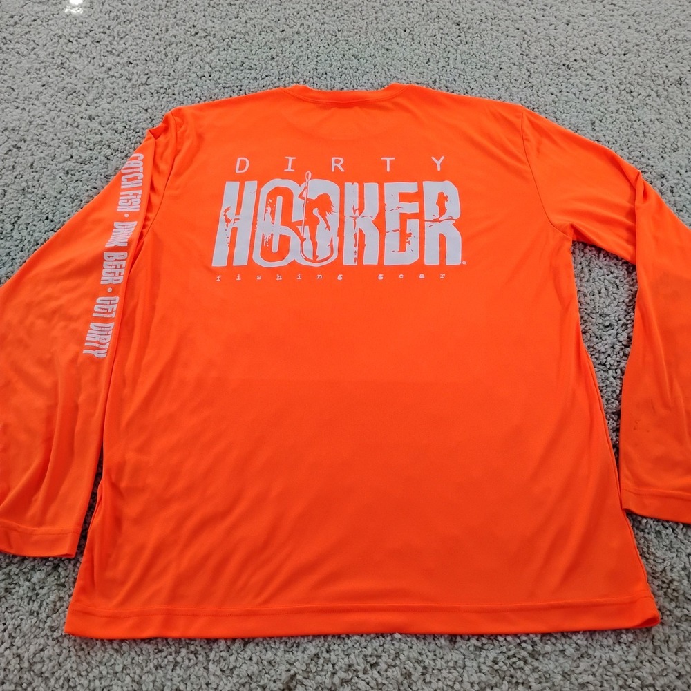 Dirty Hooker Shirt Mens Large Orange Performance Fishing Beach Beer Outdoor A9